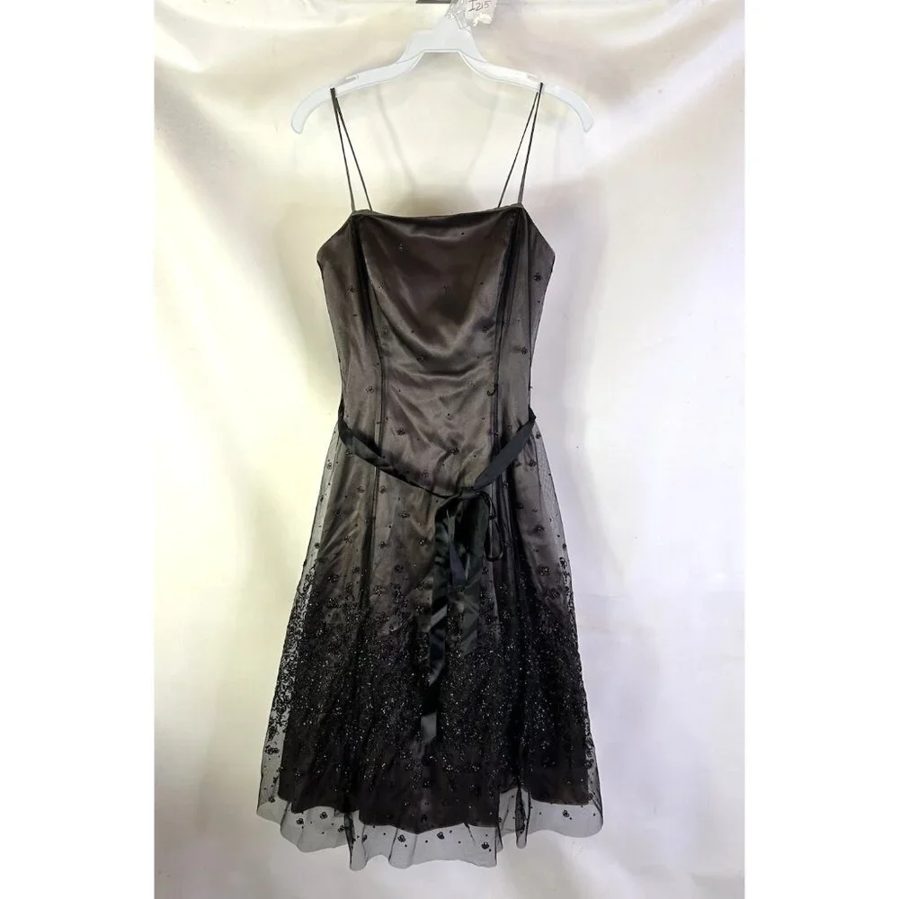 Vintage 90s Metalllic Floral Overlay Spaghetti Dress Whimsigoth Vamp - Picture 1 of 10